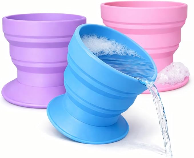 TubbyCup Toddler Bath Rinse Cup – Easy Hair Rinsing Without Tears, Suction Base Sticks to Tub, Soft Collapsible Silicone, BPA-Free (Blue)