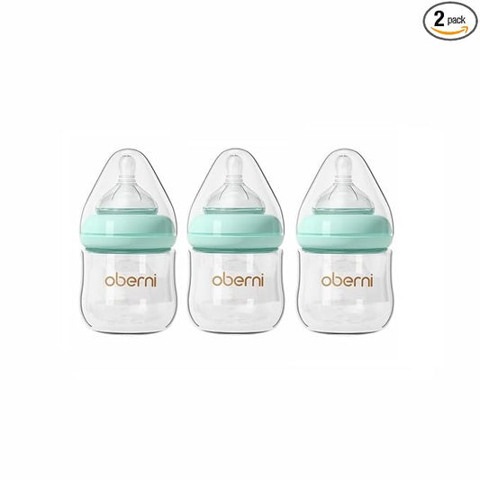 Glass Baby Bottles, Newborn Baby Bottle 4oz/120ml with Slow Flow Breast-Like Nipple for 0+, Anti Colic, BPA Free, Blue/3Pack