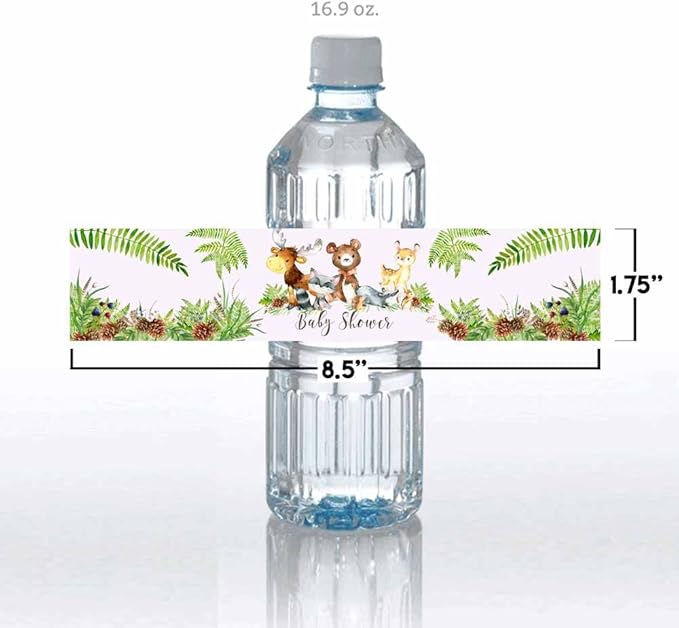Watercolor Woodland Forest Animals Baby Shower Waterproof Water Bottle Sticker Wrappers 20 Wrap Around Labels Sized 1.75" x 8.5" by AmandaCreation