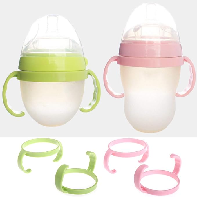 2 Pack Baby Bottle Holder Feeding Bottles for Comotomo Easy Cleaning 2 Count (Pink/Green) Easy Grip Plasic Handles Feeding Bottle Handles Bottle Handles for Baby Baby Bottle Handles Baby Bottle Baby