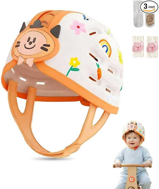 Baby Head Protection Helmet - Ultra-Light, Soft, Adjustable, Suitable for Babies 6-24 Months with Knee Pads & Non-Slip Socks Set