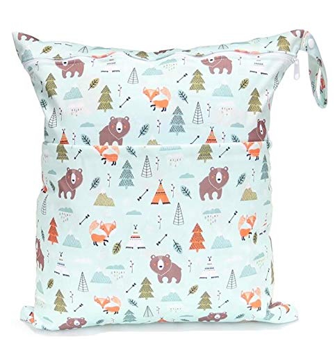 2 Wet Bags With Two Zippered Pockets Reusable Diaper Nappy Waterproof (3D Deer and Teepee)