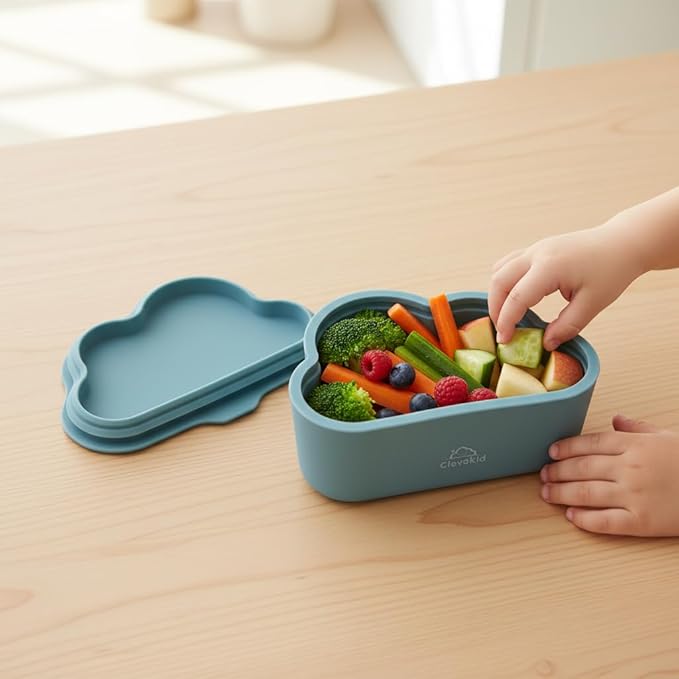 Silicone Snack & Fruits Container – Leakproof Durable and BPA-Free | for Daycare, Preschool, School, and Family Outings – Cloud design 150ML OZ (Blue Teal)