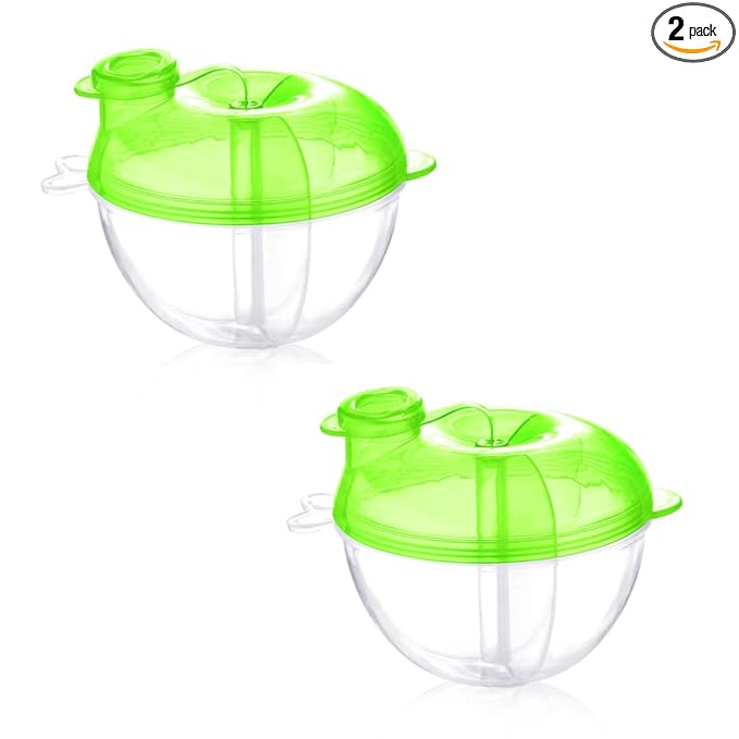 Accmor Baby Formula Dispenser for On-the-Go Feedings, Three-Compartment Non-Spill Formula Container to Go, Snack Milk Powder Dispenser for Traveling with Infant Toddler, Green, 2 Pack