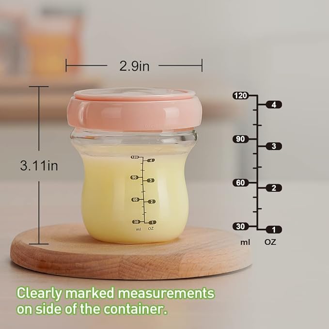 haakaa Breastmilk Storage Bottle Glass Baby Food Storage Jars Food Storage Containers with Leakproof Lid, Dishwasher-Safe, Microwave and Freezer-Friendly, BPA-Free (Peach, 4.2oz/120ml, 1 pc)