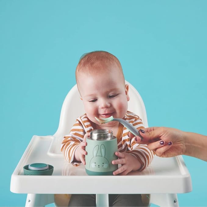 b.box Insulated Food Jar Mini | Small Snack Container for Babies and Kids | Double Wall Stainless Steel | Keeps Food Cold for 6hrs, Warm for 4hrs | (Bunny Green, 7 oz)