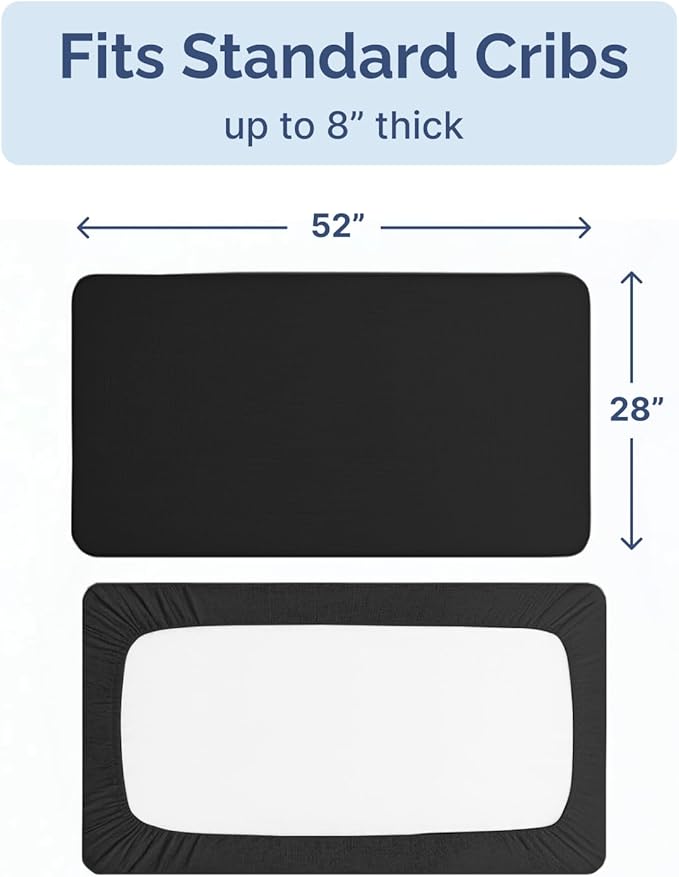 Baby Crib Sheets for Boys & Girls - Pack of 2 Fitted Microfiber Crib Sheets for Standard Crib & Toddler Mattress - Soft, Breathable & Wrinkle Free - Machine Washable, Oeko Tex - 52x28x8in - Black Duo