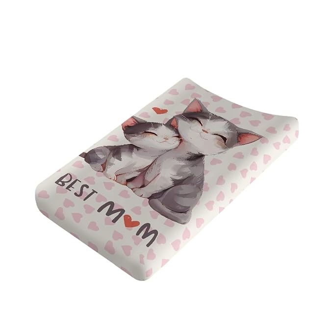 Cartoon Cats Baby Diaper Changing Table Sheets Jersey Knit Breathable Changing Table Pad Cover for Infants Toddles 16 * 32 Inches