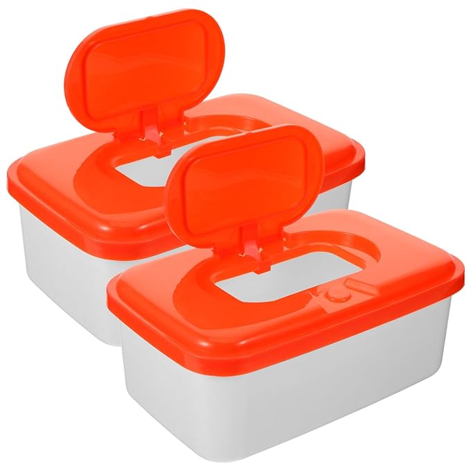 DOITOOL 2 Pcs Baby Wipes Dispenser, Wet Wipes Dispenser Holder Plastic Container Refillable Portable Flushable Tissue Case with Sealing Lid for Nursery Bathroom Travel, Random Color
