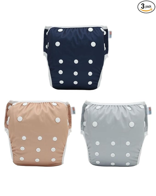 ALVABABY Large Cloth Swim Diaper 3pcs Baby/Toddler/Infant Snap Reusable Adjustable Swimming Diaper Baby Boy and Girl 3ZSWY73A