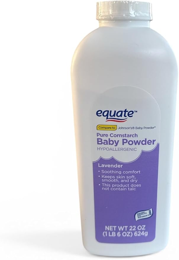 Equate Pure Corn Starch Baby Powder, Lavender Hypoallergenic, Talc-Free, 22 oz, Pack of 2