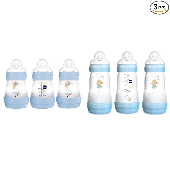 MAM Easy Start Anti Colic Baby Bottle - Switch Between Breast & Bottle, Reduces Air Bubbles, 3 Pack Newborn Bottle, 9 oz (3-Count), Baby Essentials