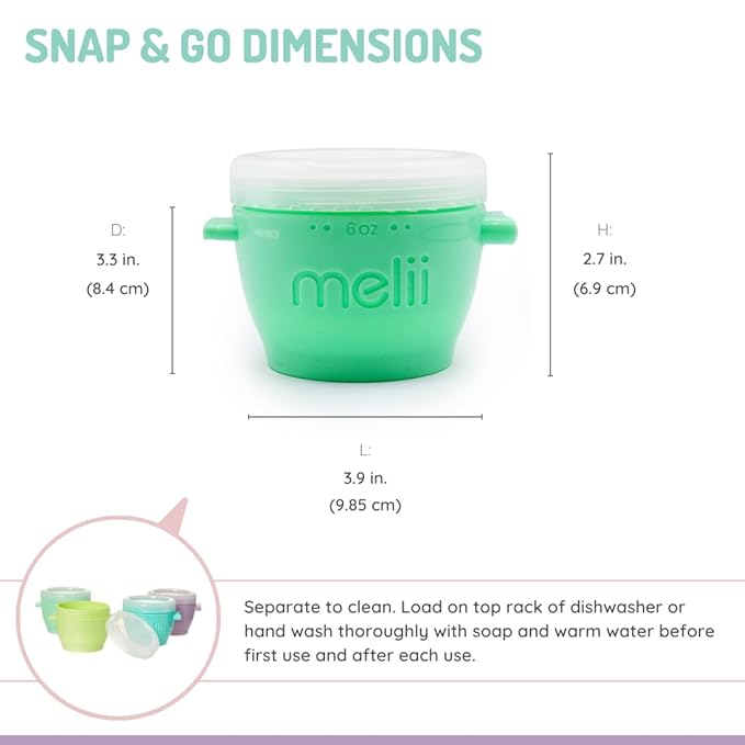 melii Snap & Go Baby Food Storage Containers | 4 Pack 6 oz, Stackable Snack Containers with Airtight Lids, BPA-Free, Reusable Food Containers for Toddlers, Meals & On-the-Go