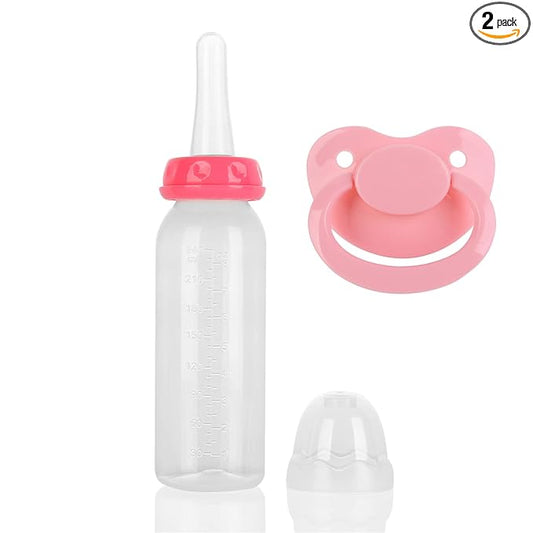 Adult Bottle with Big Sized Pacifier Set 8 oz (Pink)