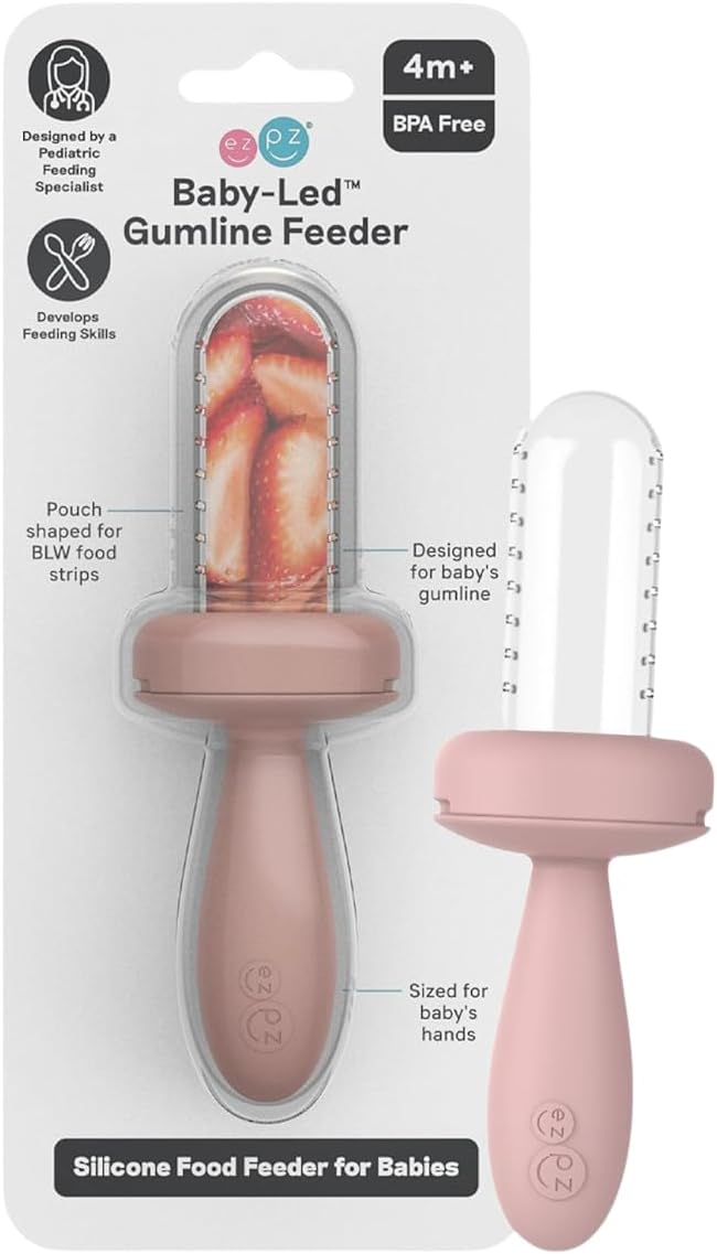 ezpz Baby-Led Gumline Feeder (Blush) - Silicone Fruit Feeder for Infants 4 Months + - Baby Feeding Essentials - BLW Tools - Works Best with Compatible Ice Tray (Sold Separately)