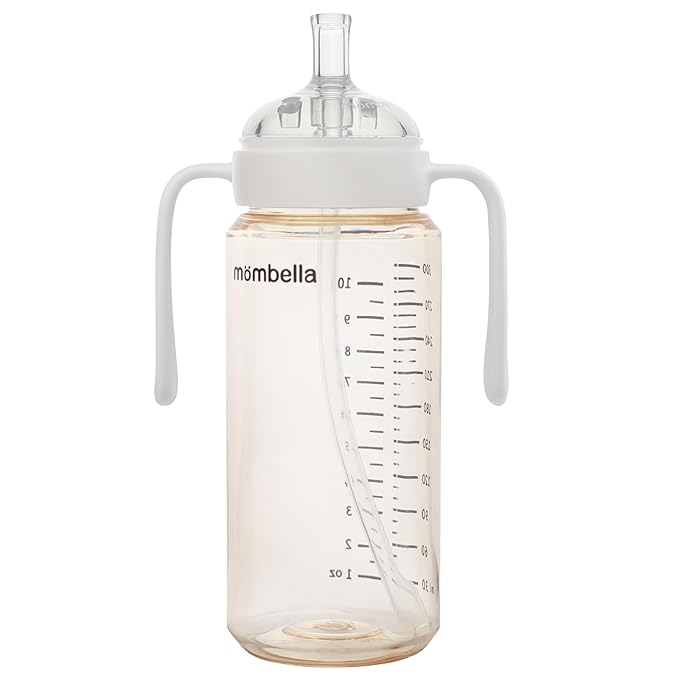 2 in 1 Baby Bottles n Straw Cup with Handle, Mombella Classic PPSU Baby Bottle & Sippy Cup, Toddler Water Bottle, Soft Silicone Fast Flow Nipple, BPA Free Transition Cup for 6 Months+, 10oz, Ivory