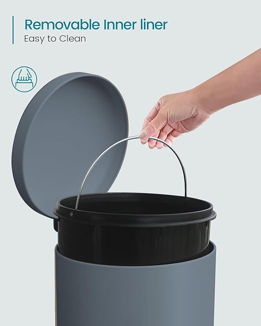 8 Gallon Trash Can, Stainless Steel Garbage Can with Soft Close Lid, Removal Liner, Pedal Trash Can Round Tall Trash bin for Kitchen, Office, Living Room or Bathroom, Grey