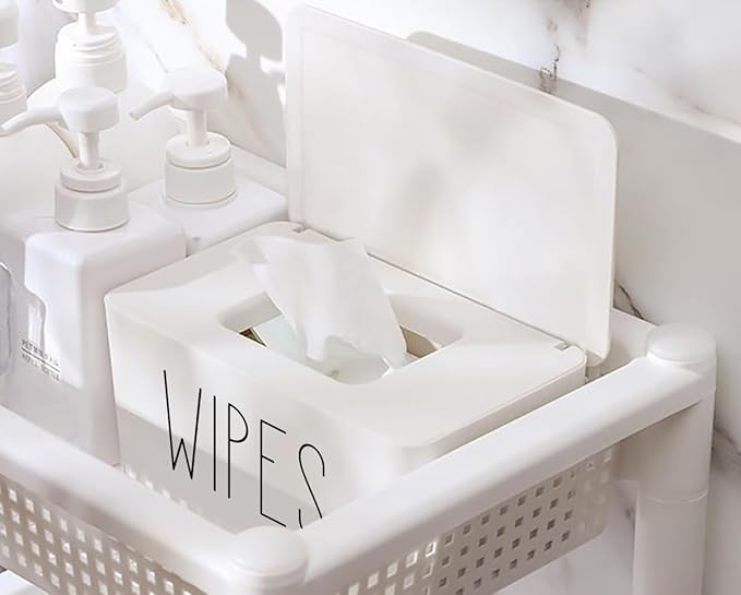 White Wipes Dispenser for Bathroom 8.26" x 4.92" x 3.93", Flushable Butt Wipes Holder Easy to Access