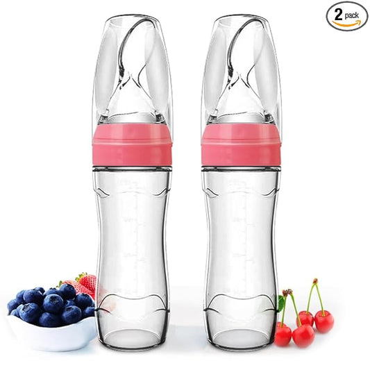 Matyz 2-Piece Silicone Baby Food Dispensing Spoon Set (Pink, 4oz/120ml) - Squeeze Feeder with Spoon for Babies 4 Months+