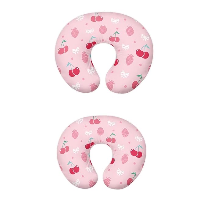 Cherry and Pink Strawberry Nursing Pillowcase Newborn U-Shaped Breastfeeding Pillowcase Cushion Cover Stretchy Replaceable Pillow Cover Slipcover