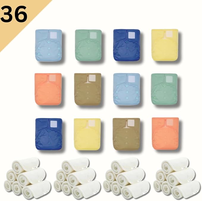 KaWaii Baby HD2 Fast Changing Nappies - 12 Reusable, Leak-Proof Diapers with 24 Premium 5-Layer Inserts for Newborn to Toddler