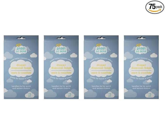 Angel of Mine: Diaper Disposal Sacks Bags (Scented to Neutralized Odors) 75 Count Per Box (Four Boxes)