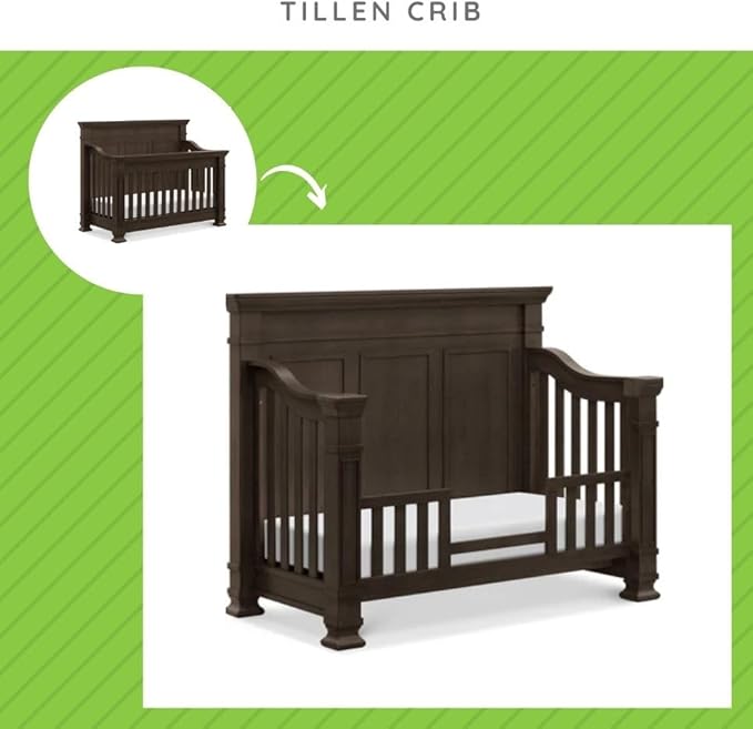 Toddler Bed Safety Guard Rail for Namesake's Monogram, Formerly Franklin & Ben Convertible Cribs - Solid Wood for Convertible Crib to Toddler Bed Conversion - Safety Guard Rail (Tillen, Washed Grey)