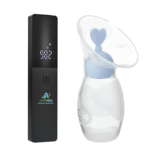 Deluxe Manual Silicone Breast Pump and No Contact Forehead Thermometer for Babies and Adults | Bundle Pack