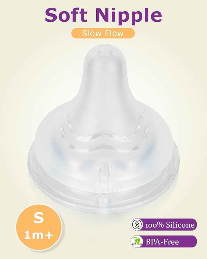 Silicone Nipples for Lansinoh Baby Bottle, Size S,Replacement Bottle Nipple,1m+,Slow Flow, 6 Count
