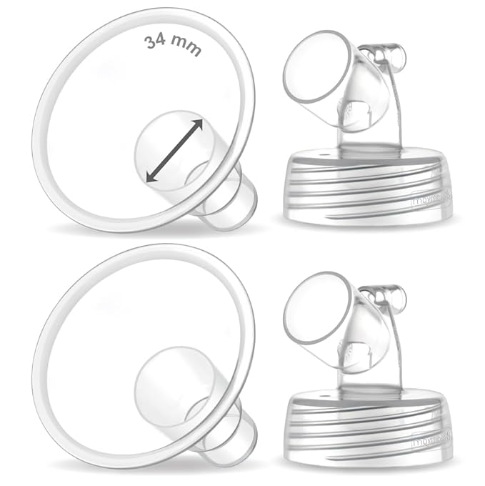 2X 34 mm Maymom Two-Piece Wide Neck Pump Parts for Spectra S1/S2 Pumps; Incl Wide Mouth Flanges; Not Original Spectra Flange