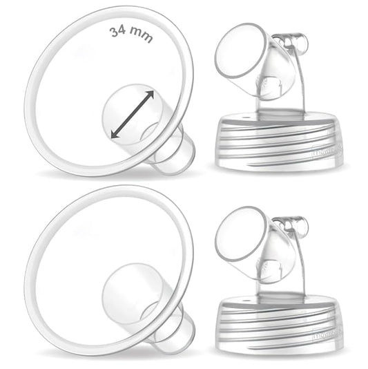 2X 34 mm Maymom Two-Piece Wide Neck Pump Parts for Spectra S1/S2 Pumps; Incl Wide Mouth Flanges; Not Original Spectra Flange