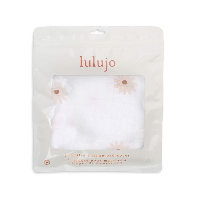 lulujo Baby Changing Pad Cover 100% Cotton Muslin Fitted Standard Size, 32 x 16 Inches, Daisies