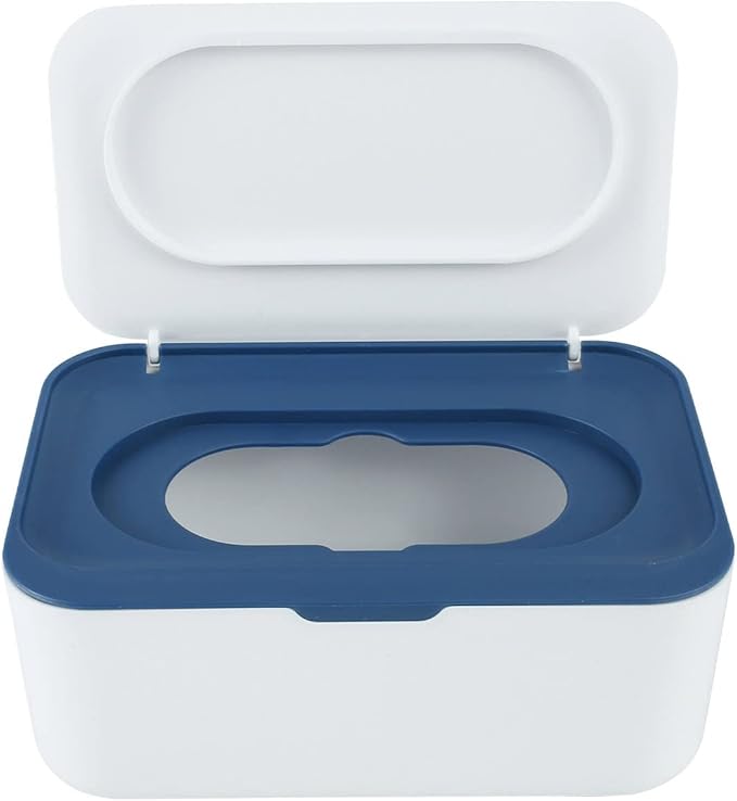 Wipes Dispenser, Dustproof Wet Tissue Box Baby Wipe Holder Large Capacity Wipes/Tissue Case with Moistur e Seal Secure Lid Keeps Wipes Fresh for Home, Office(Navy Blue)