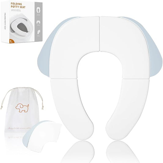 FOOYOO Foldable Toddler Toilet Seat | Portable Potty Training Seat for Travel & Home, Non-Slip, Fits Most Toilets, Easy to Clean, with Travel Bag (Blue)