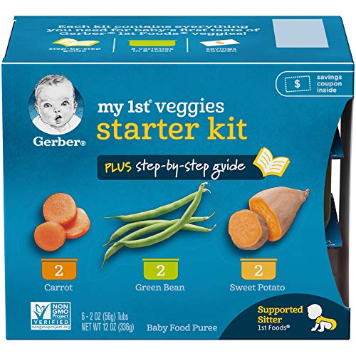 Gerber My 1st Veggies Starter Kit, Carrot, Green Bean & Sweet Potato Puree, 2 Ounce - 6 Count (Pack of 2) and Gerber 1st Foods Baby Food Banana Puree, Natural & Non-GMO, 2 Ounce Tubs, 2-Pack (Pack of 8)