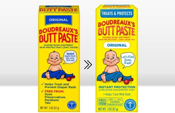 Boudreaux’s Butt Paste Diaper Rash Ointment, Baby Rash Cream Skin Protectant, Fast Relief for Diaper Rash, Soothing Barrier Cream, Original, 2 Ounce Tube (Pack of 6)