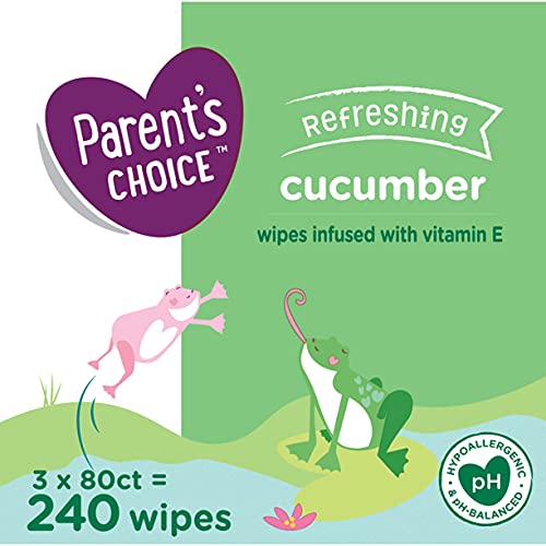 Parent's Choice Refreshing Cucumber Scent Baby Wet Wipes Infused with Vitamin E and Aloe, 240 Count (Value Pack Includes 3 80-Count Packages) - 1 Pack