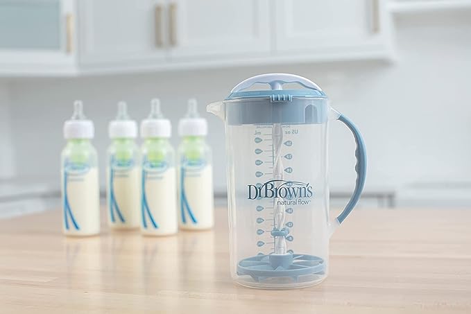 Dr. Brown's Baby Formula Mixing Pitcher 36oz, Blue with Anti-Colic Options+ Narrow Baby Bottles, 4 Pack, 4 oz