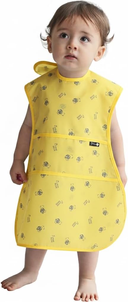 Plie Full Coverage Waterproof Feeding Bib for Toddlers – Extra Long Apron Bib for Mealtime, Self-Feeding, High Chairn