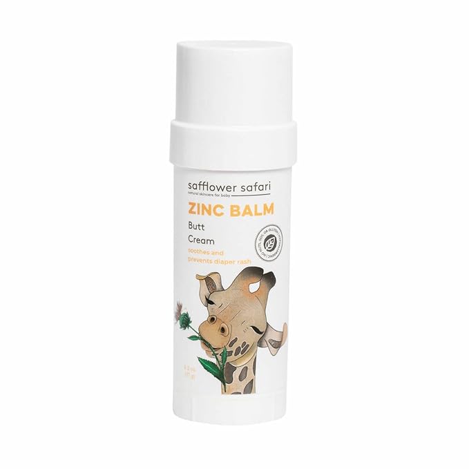 Baby Zinc Balm Stick - All Natural Butt Cream, Mess Free Diaper Rash Cream, Treat & Prevent Diaper Rash, Hypoallergenic, All-Natural, Plant-Derived, Made in USA by Safflower Safari