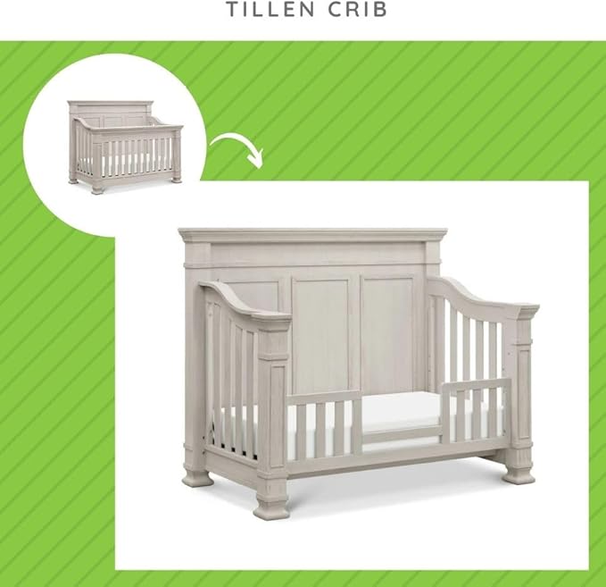 Toddler Bed Safety Guard Rail for Namesake's Monogram, Formerly Franklin & Ben Convertible Cribs - Solid Wood for Convertible Crib to Toddler Bed Conversion - Safety Guard Rail (Tillen, London Fog)