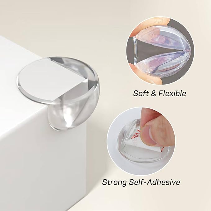 Toddler Proofing Corner Bumpers, 8 Pack Silicone Table Corner Protectors for Furniture with 3 Side Self-Adhesive, Ball-Shape Corner Covers for Sharp Edges (L,8pcs)