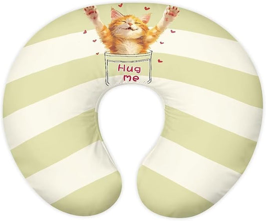 Green Stripes Nursing Pillow Cover for Breastfeeding Pillow, Ultra Soft and Cozy Nursing Pillow Slipcovers, Snug Fits for Bopy Pillow,Choice for Mom,Cute Orange Cat(Cover Only)
