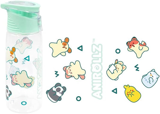 Anirollz Cute Animal Character Clear Plastic 24oz. Water Bottle Tumbler w/Convenient Carrying Handle (Mint)