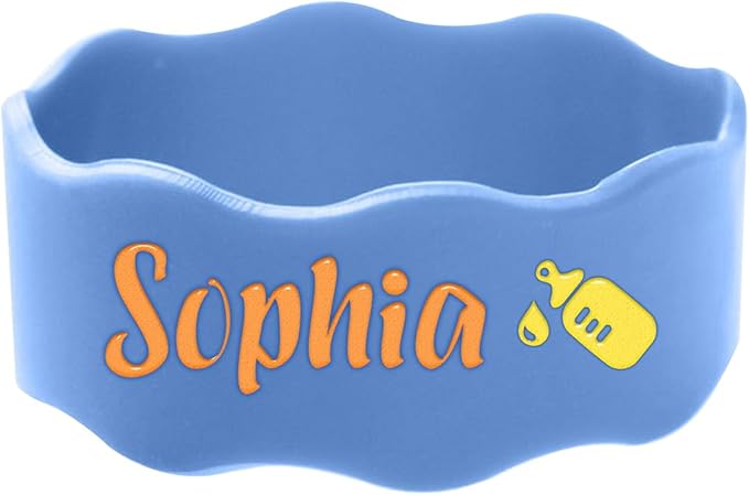 2 Pcs Personalized Water Bottle Labels Washable Daycare Essentials Cute Sippy Cup Strap Non-Slip Silicone Daycare Labels Waterproof Bottle Name Bands