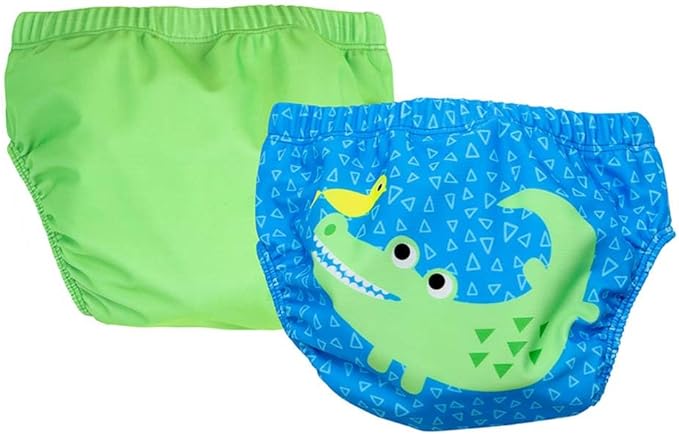 ZOOCCHINI Baby & Toddler Pack of 2 Reusable Swim Diapers – Waterproof with UPF 50+ Sun Protection, Chlorine & Salt Water Resistant, Leakproof Design - Aidan Alligator - 6-12 Months