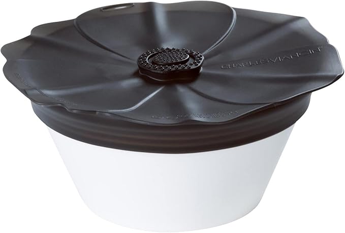Charles Viancin - Poppy Pop Silicone Lid for Food Storage - 8''/20cm - Airtight Seal on Any Smooth Rim Surface - BPA-Free - Freezer, Refrigerator and Dishwasher Safe - Black Onyx