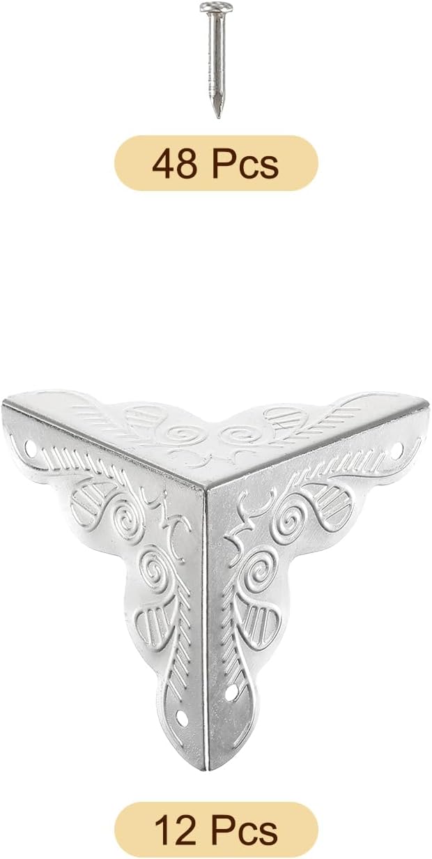 uxcell 12 Pcs Box Edge Guard, 35mm Decorative Box Corner Cover, Corner Protector, Vintage Stair Dust Corners with Screws, Silver