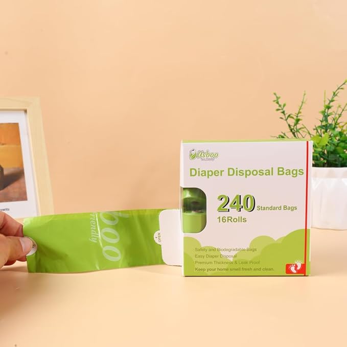 Diaper Bags Disposable for Baby, 16 Refill Rolls/240 Bags OXO-Biodegradable Waste Bags,Dirty Disposable Diaper Bags,Diaper Trash Bags,Green