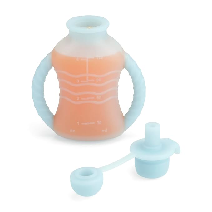 PandaEar 4 Pack Reusable Baby Food Pouches with Double Handles, Silicone Squeeze Pouches for Toddlers, Refillable 4oz Food Storage Bags for Puree, Yogurt, Smoothies - Includes Collapsible Funnel